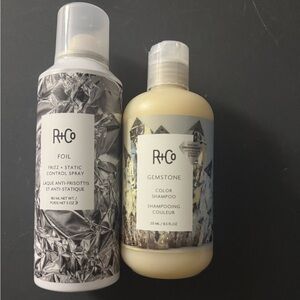 R+Co Foil Frizz Control Spray and Gemstone Color Shampoo Set